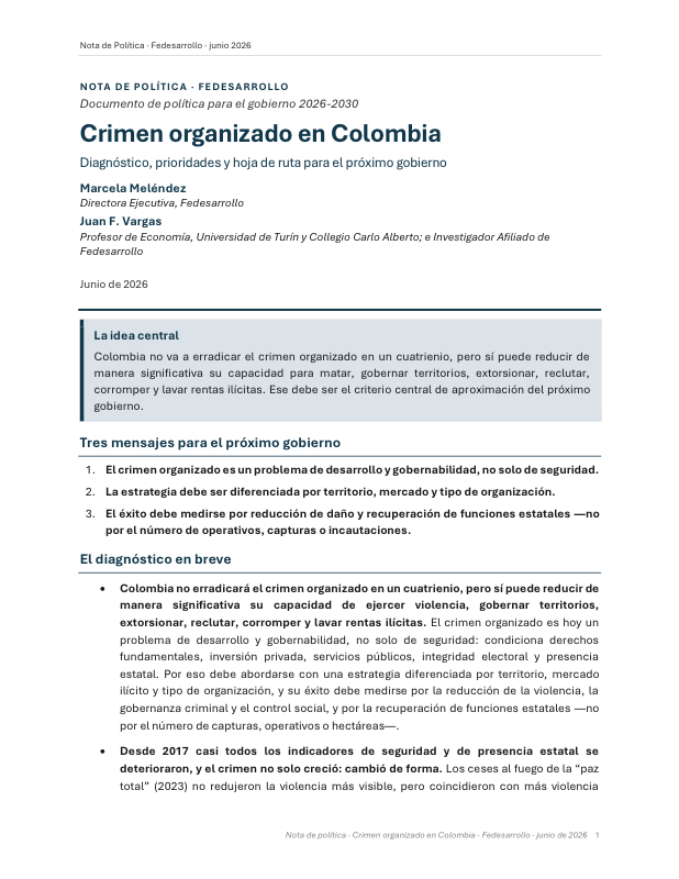 Primera página de la Nota de Política