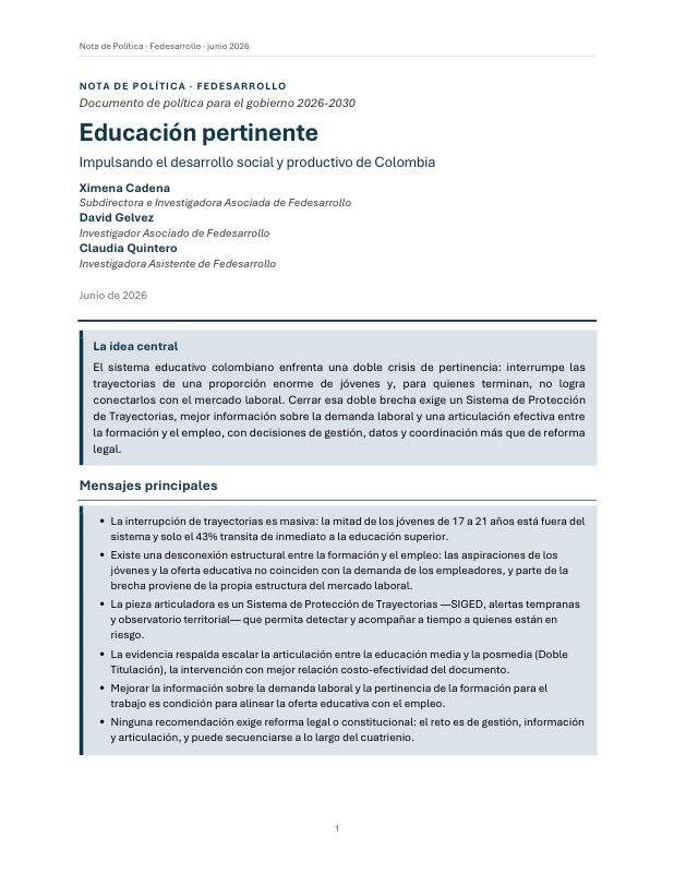 Primera página de la Nota de Política