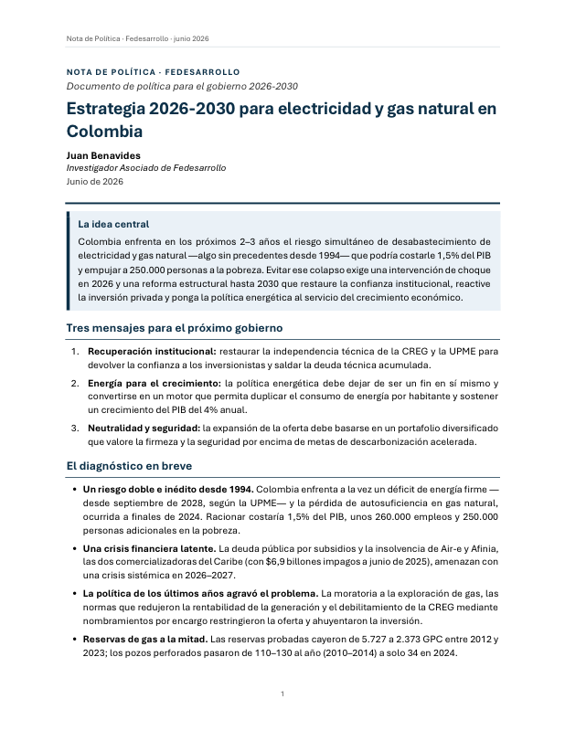 Primera página de la Nota de Política