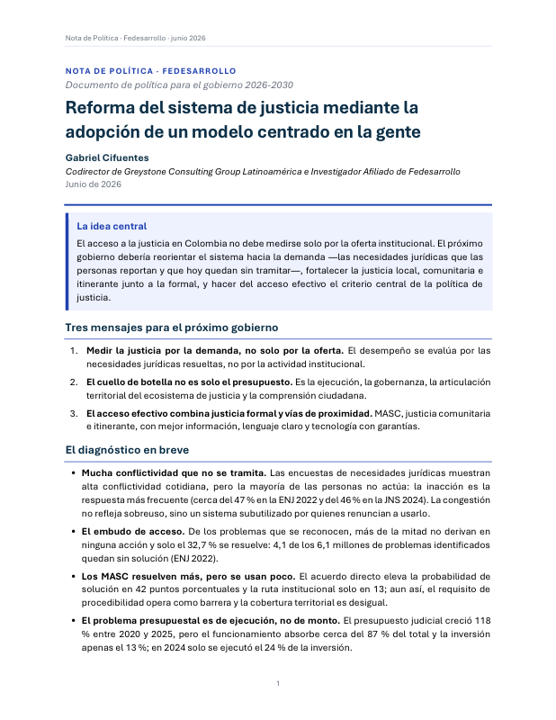 Primera página de la Nota de Política
