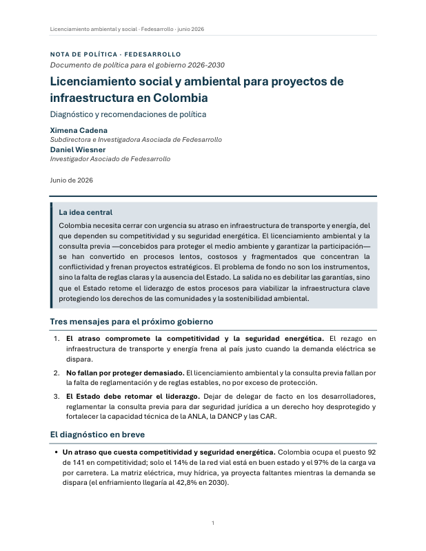 Primera página de la Nota de Política