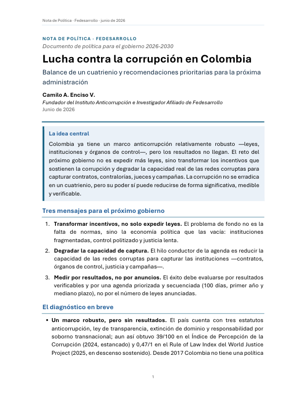 Primera página de la Nota de Política