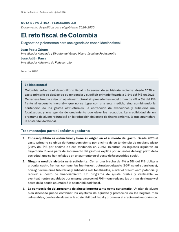 Primera página de la Nota de Política